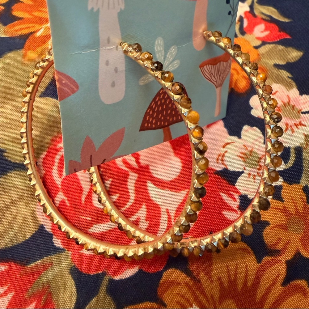 🐅🐯👁️Kendra Scott Tiger’s Eye Gold Beaded Hoops